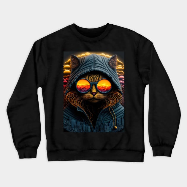Hip Cat in the Sunset Crewneck Sweatshirt by GozuDesigns